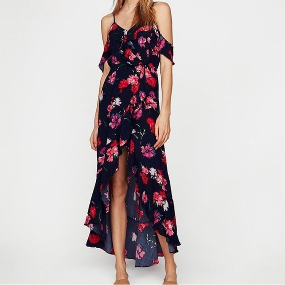 Express Dresses & Skirts - Express Hawaiian Cold Shoulder Floral Wrap Dress -Size L